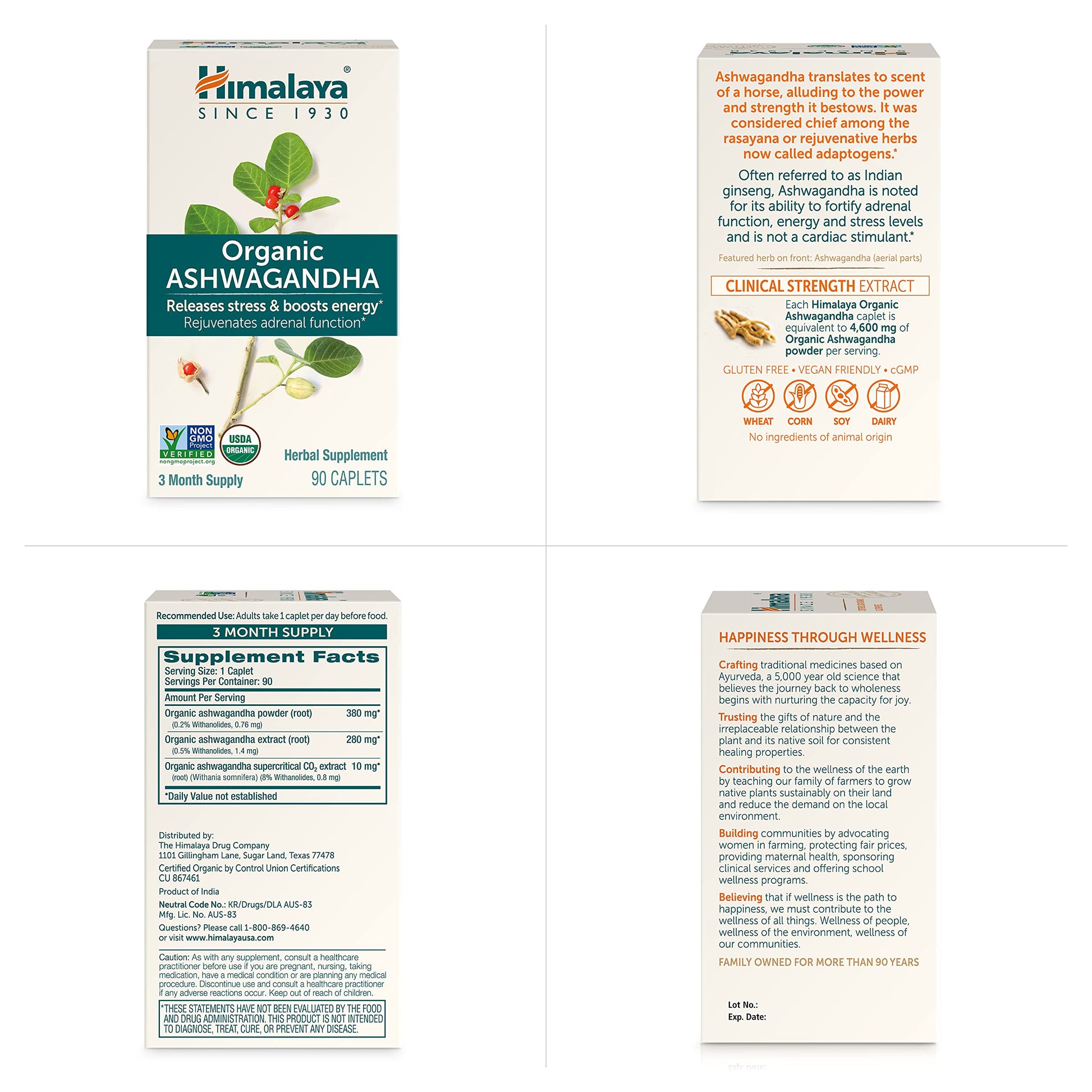 Himalaya Organic Ashwagandha, 120 Day Supply, Herbal Supplement for Stress Relief, Energy, Occasional Sleeplessness, Excipient Free, Organic, Non-GMO, Vegan, Gluten Free, 670 mg, 60 Caplets, 2 Pack - Nirvana Guru