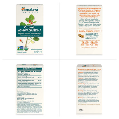 Himalaya Organic Ashwagandha, 120 Day Supply, Herbal Supplement for Stress Relief, Energy, Occasional Sleeplessness, Excipient Free, Organic, Non-GMO, Vegan, Gluten Free, 670 mg, 60 Caplets, 2 Pack - Nirvana Guru