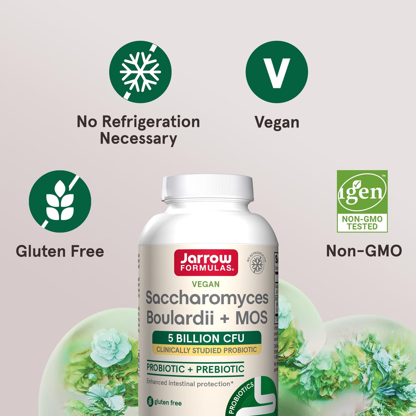Jarrow Formulas Saccharomyces Boulardii Probiotics + MOS 5 Billion CFU Probiotic Yeast for Intestinal Health Support, Gut Health Supplements for Women and Men, 180 Veggie Capsules, 180 Day Supply - Nirvana Guru