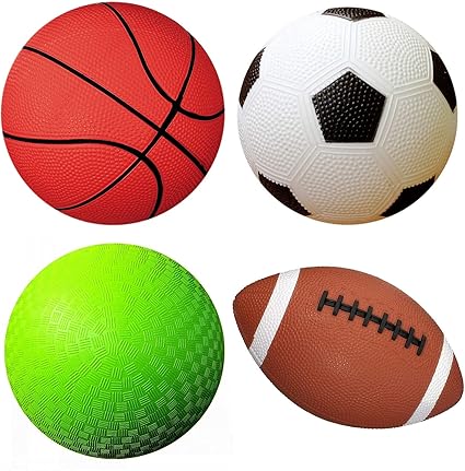 AppleRound 4-Pack Sports Balls for Toddlers & Kids with Pump – 5-Inch Soccer Ball, Basketball, Playground Ball & 6.5-Inch Football – Soft Small Balls for Indoor/Outdoor Play (Ages 2-7) nirvanaguru