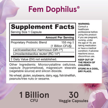 Jarrow Formulas Fem-Dophilus Probiotics 1 Billion CFU With 2 Clinically Effective Strains, Dietary Supplement for Vaginal Health and Urinary Tract Health, 60 Veggie Capsules, 60 Day Supply - Nirvana Guru