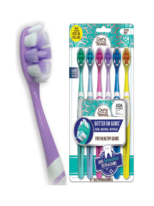 GuruNanda Butter On Gums Toothbrush, ADA Accepted, With 8000+ Ultra Soft Softex Bristles for Sensitive & Receding Gums, Perfect for Whiter Teeth, 6 Ct Nirvana Guru