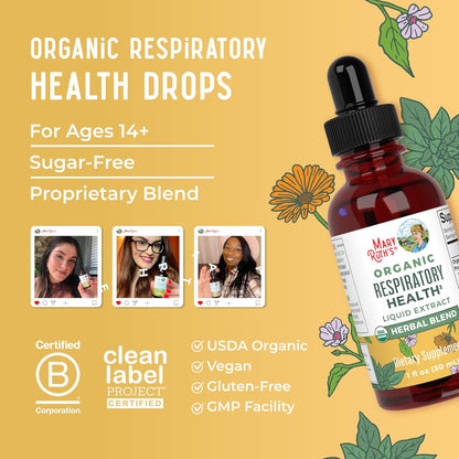 MaryRuth Organics USDA Organic Respiratory Health Liquid Drops with Mullein Leaf | Marshmallow Root & Elderberry | Mullein Drops for Lungs Herbal Blend | Immune Support Supplement | Vegan | 1 Fl Oz - Nirvana Guru