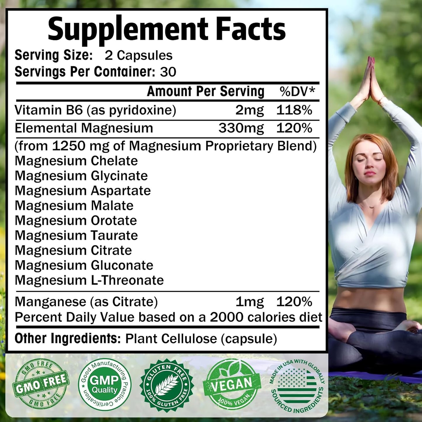 Magnesium Supplement with 9 Forms of High Absorption Magnesium Glycinate, L-threonate, Citrate, Malate and More for Muscle, Brain Support, Non-GMO, Gluten & Soy Free, 60 Capsules Nirvana Guru