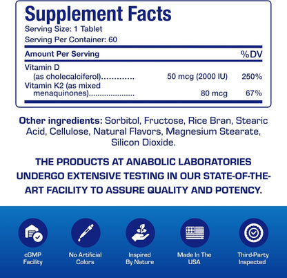 Chewable Vitamin D and K2 Supplement - Clinical D3 K2 2000IU for Bone Teeth Mood and Immune Support Plus Calcium Absorption - Vegetarian Vitamin D Chewable Cinnamon Flavor (60 Day Supply) Nirvana Guru