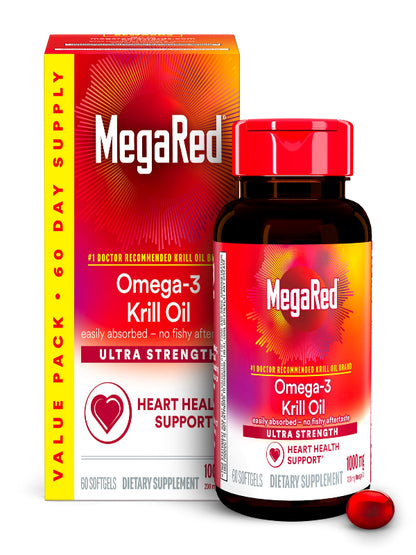 MegaRed - Omega-3 Krill Oil 350mg Softgels (130 Count in A Bottle), EPA & DHA Omega-3 Fatty Acids with No Fishy Aftertaste Unlike Fish Oil, Contains Antioxidant Astaxanthin - Nirvana Guru