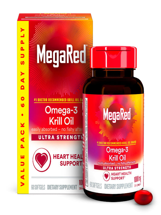 MegaRed - Omega-3 Krill Oil 350mg Softgels (130 Count in A Bottle), EPA & DHA Omega-3 Fatty Acids with No Fishy Aftertaste Unlike Fish Oil, Contains Antioxidant Astaxanthin - Nirvana Guru