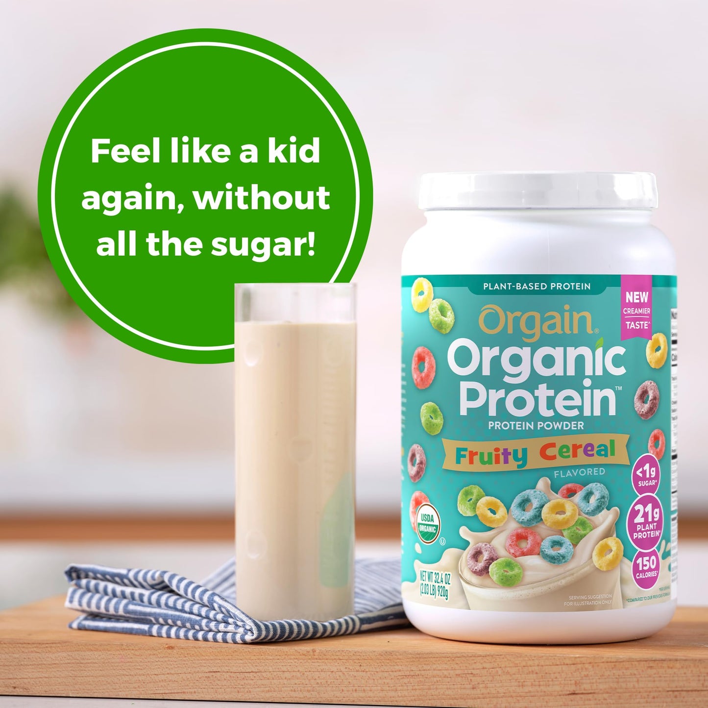 Orgain Organic Vegan Protein Powder, Vanilla Bean - 21g Plant Protein, 4g Prebiotic Fiber, No Lactose Ingredients, No Added Sugar, Non-GMO, For Shakes & Smoothies, 2.03 lb (Packaging May Vary)