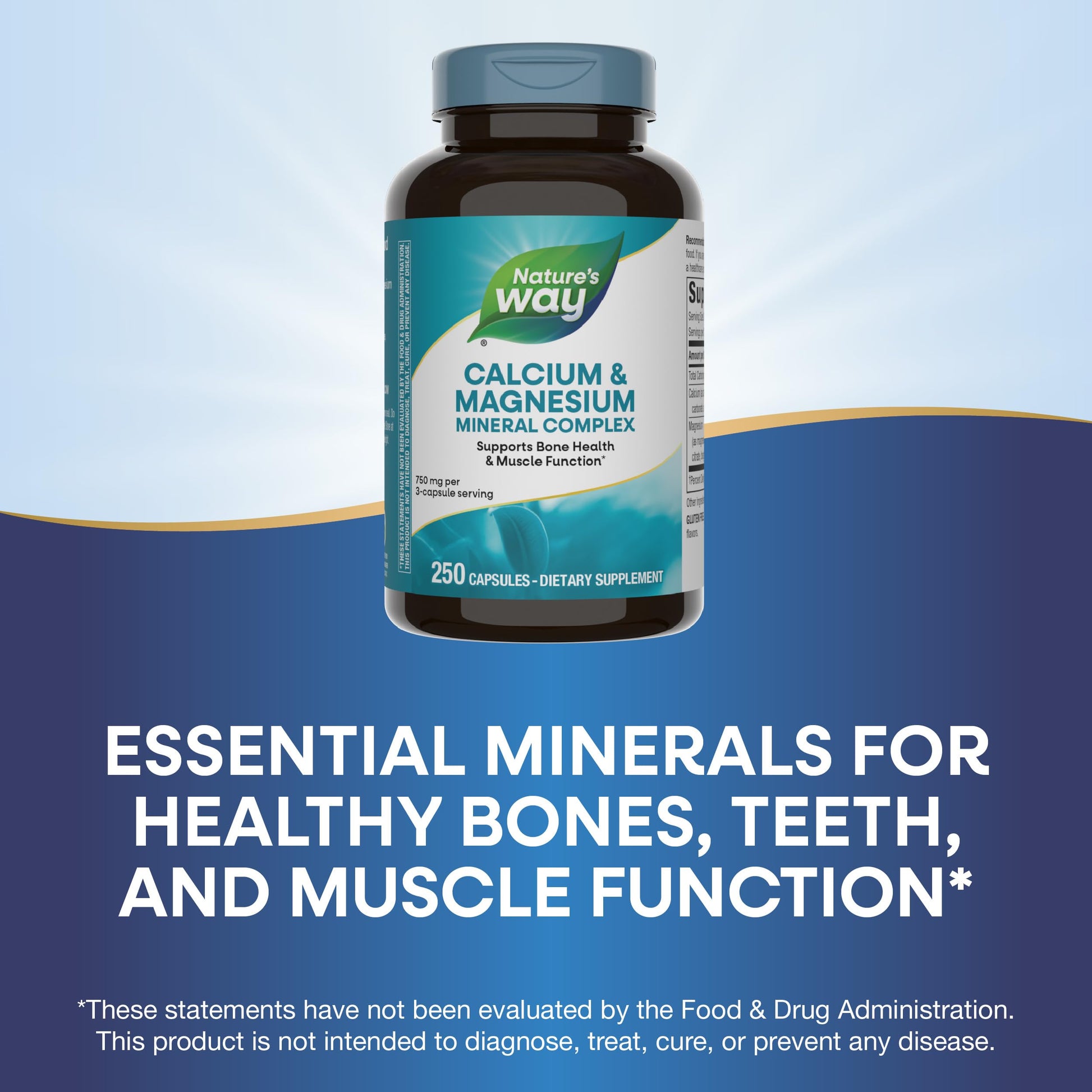 Nature's Way Calcium & Magnesium Mineral Complex, Supports Bone Health & Muscle Function,* 750 mg per 3-Capsule Serving, 250 Capsules (Packaging May Vary) - Nirvana Guru