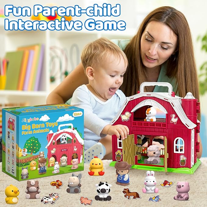 Aigybobo Farm Animals Big Barn Toys for 1 2 3 Year Old, Toddler Montessori Learning Toy, Farm Playset with Animal Figures and DIY Stickers, Christmas Birthday Gift for Baby Boys Girls Age 12-18 Months nirvanaguru