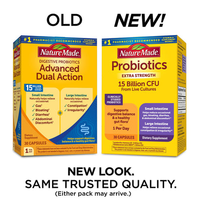 Nature Made Probiotics for Digestive Health Extra Strength 15 Billion CFU from Live Cultures, Probiotics for Women and Men, 30 Probiotic Capsules, 30 Day Supply - Nirvana Guru
