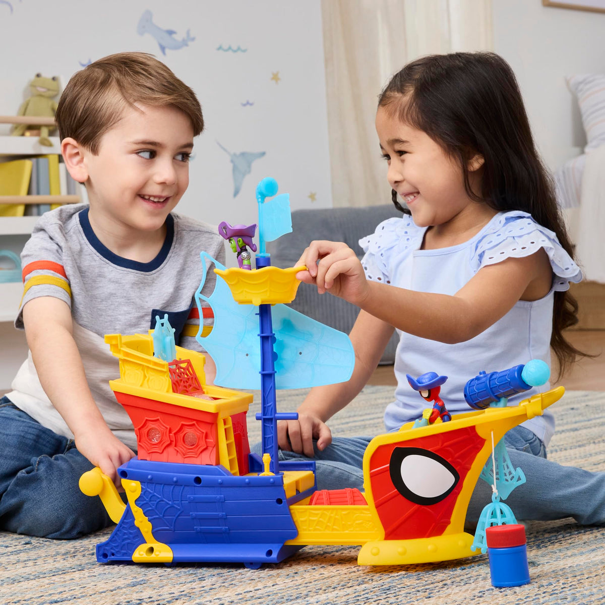 Spidey and HIS Amazing Friends Marvel Water-Webs Webs Ahoy Bubble Pirate Ship Toy, 3-Inch Action Figures & Boat Playset, Super Hero Toys, 3+ Years