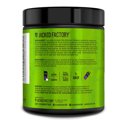 Jacked Factory NITROSURGE Pre Workout Supplement - Energy Booster, Instant Strength Gains, Clear Focus & Intense Pumps - NO Booster & Powerful Preworkout Energy Powder - 30 Servings, Blue Raspberry