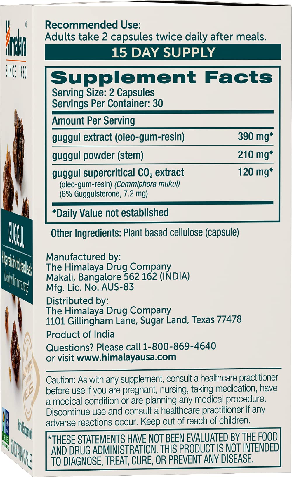 Himalaya Guggul Herbal Supplement, HDL & LDL Support, Liver Health, Liver Cleansing, Triglyceride Support, Bile Production, 720 mg, Non-GMO, Vegetarian, 60 Capsules, 1 Pack - Nirvana Guru