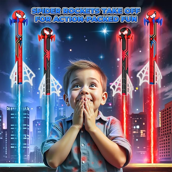 Spider Rocket Launcher for Kids, 4 Spider Rockets with Web Air Pump, Stomping Launch up Toys, Outdoor Outside Spider Toys Gifts for 3 4 5 6 7 8 9 10 Year Old Boys Girls Age 3-4 4-6 6-8 Birthday Gift nirvanaguru