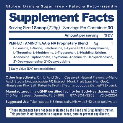 BodyHealth PerfectAmino Powder - BCAA and EAA Powder for Pre and Post Workout - Amino Acid Energy Drink for Men and Women to Support Lean Muscle and Recovery - Strawberry - 30 Servings Nirvana Guru