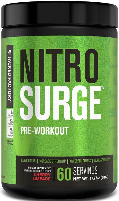 Jacked Factory NITROSURGE Pre Workout Supplement - Energy Booster, Instant Strength Gains, Clear Focus & Intense Pumps - NO Booster & Powerful Preworkout Energy Powder - 30 Servings, Blue Raspberry