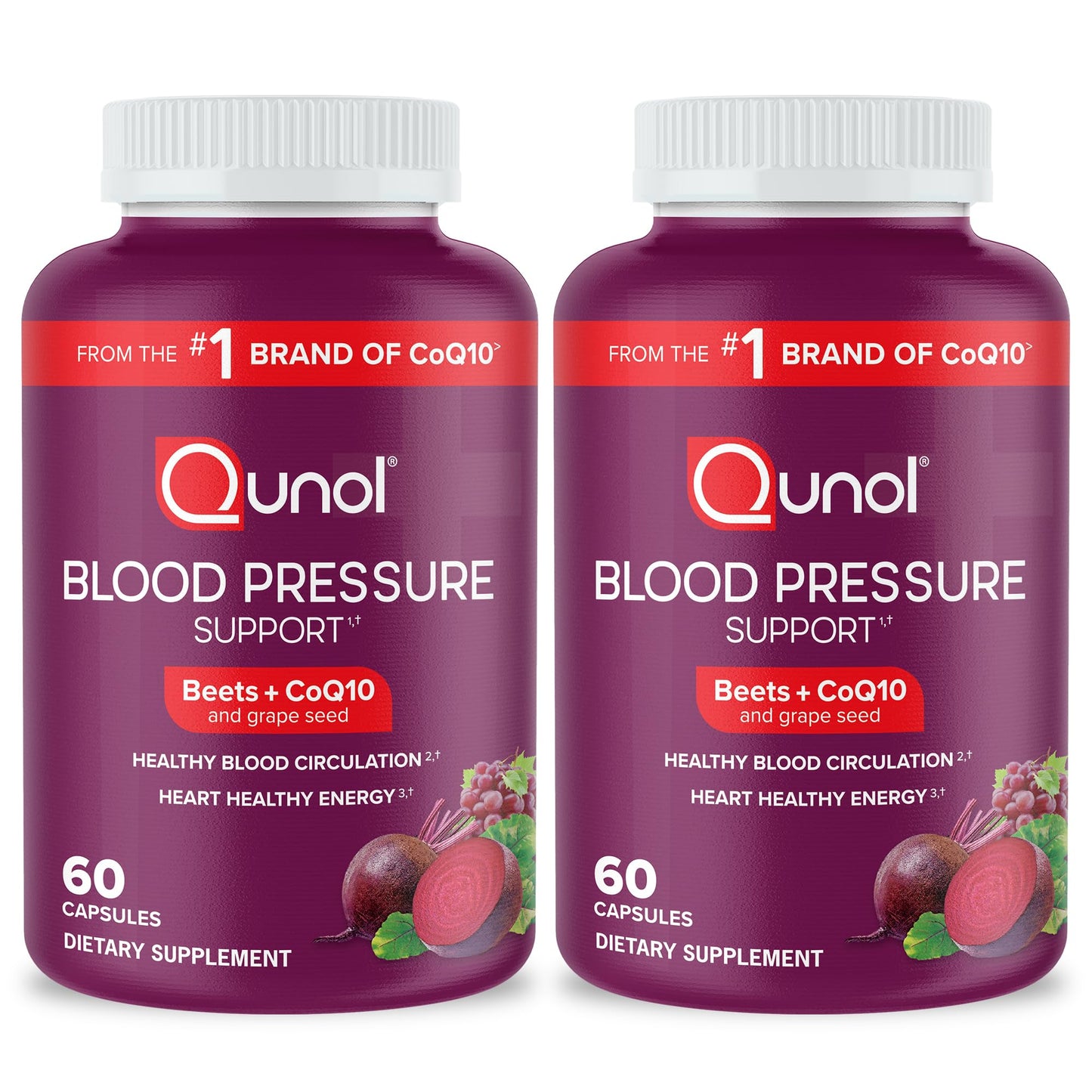Qunol Blood Pressure Support, 3 in 1 Beets + CoQ10 + Grape Seed Extract, Beet Root Capsules That Supports Healthy Blood Circulation & Heart Healthy Energy, 60 Count (Pack of 1) - Nirvana Guru