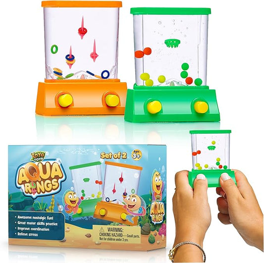 YoYa Toys Aqua Rings Handheld Water Game - Set of 2 - Water Ring Toss and Basketball Hoop Toy - Gift for Ages 3 4 5 6 7 8 9 - Nostalgic 80's 90's Retro Mini Games - Fun Car Road Trip Travel Activities nirvanaguru