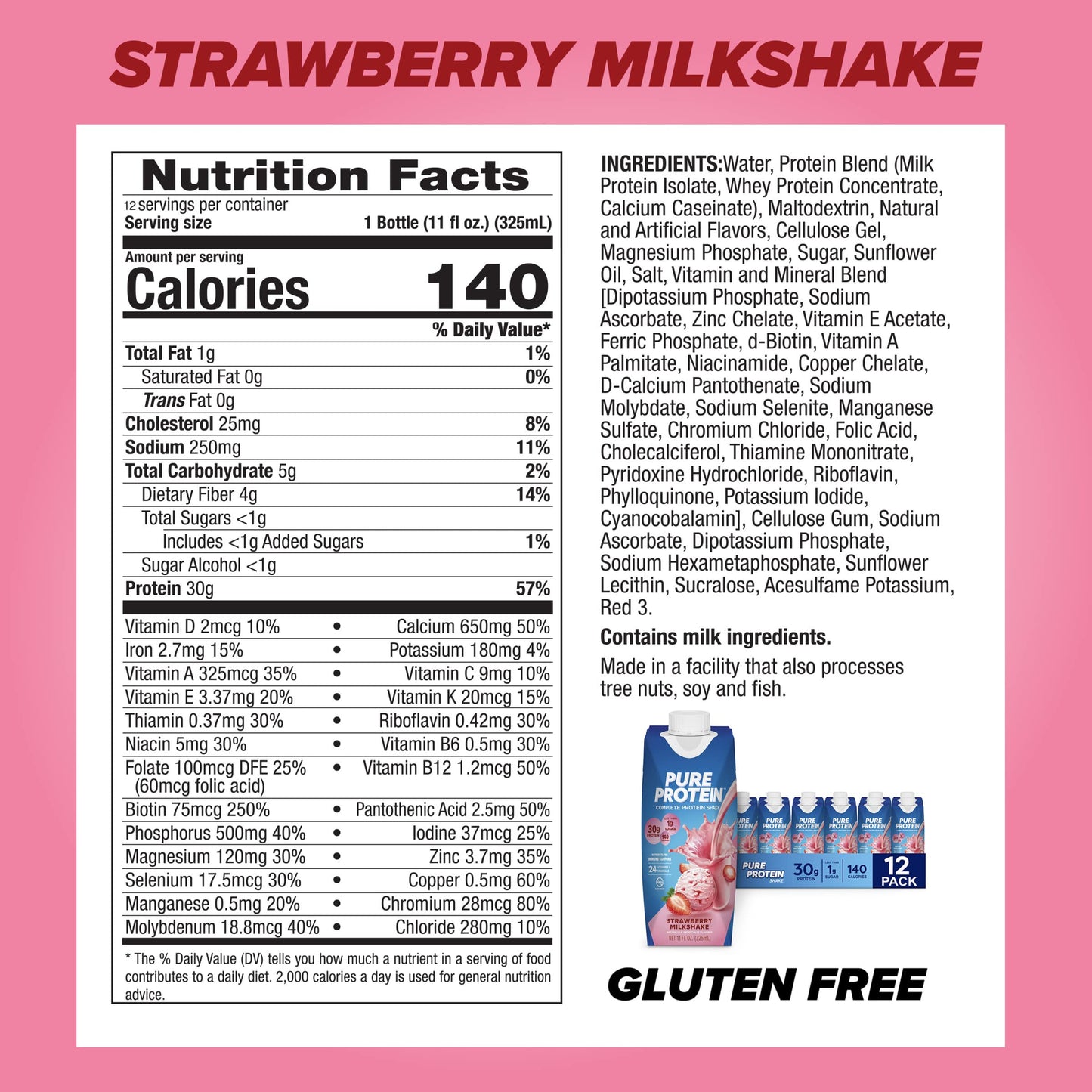 Pure Protein Vanilla Protein Shake, 30g Complete Protein, Vitamins A, C, D, and E plus Zinc to Support Immune Health, Ready to Drink and Keto-Friendly, 11oz Bottles, 12 Pack Nirvana Guru
