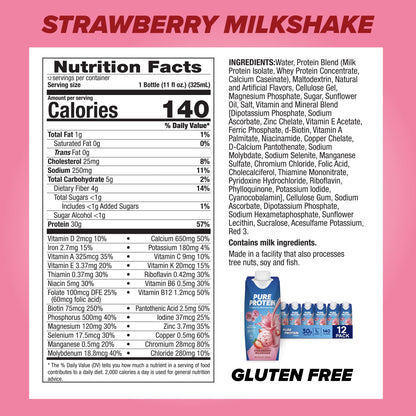 Pure Protein Vanilla Protein Shake, 30g Complete Protein, Vitamins A, C, D, and E plus Zinc to Support Immune Health, Ready to Drink and Keto-Friendly, 11oz Bottles, 12 Pack Nirvana Guru