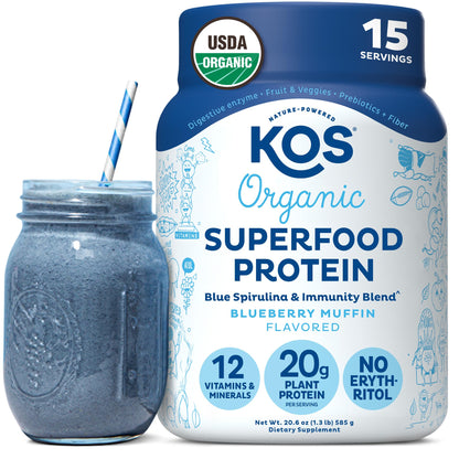KOS Vegan Protein Powder Erythritol Free, Vanilla USDA Organic - Pea Protein Blend, Plant Based Superfood Rich in Vitamins & Minerals - Keto, Dairy Free - Meal Replacement for Women & Men, 28 Servings - Nirvana Guru