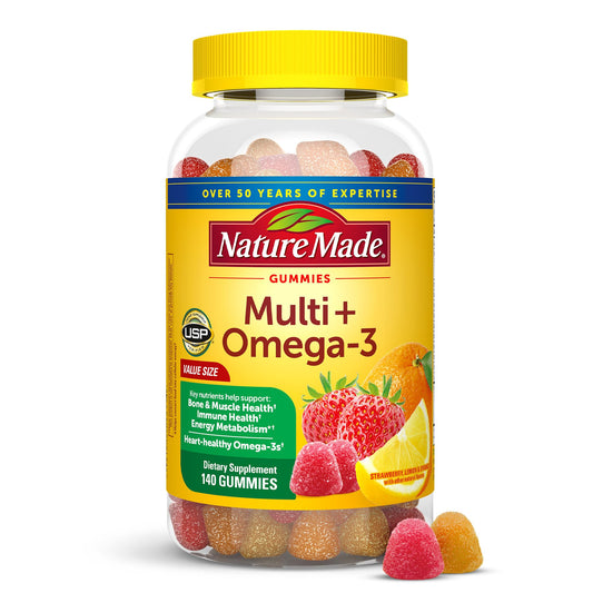 Nature Made Multivitamin + Omega-3, Dietary Supplement for Daily Nutritional Support, 140 Gummy Vitamins and Minerals, 70 Day Supply (Pack of 1) - Nirvana Guru