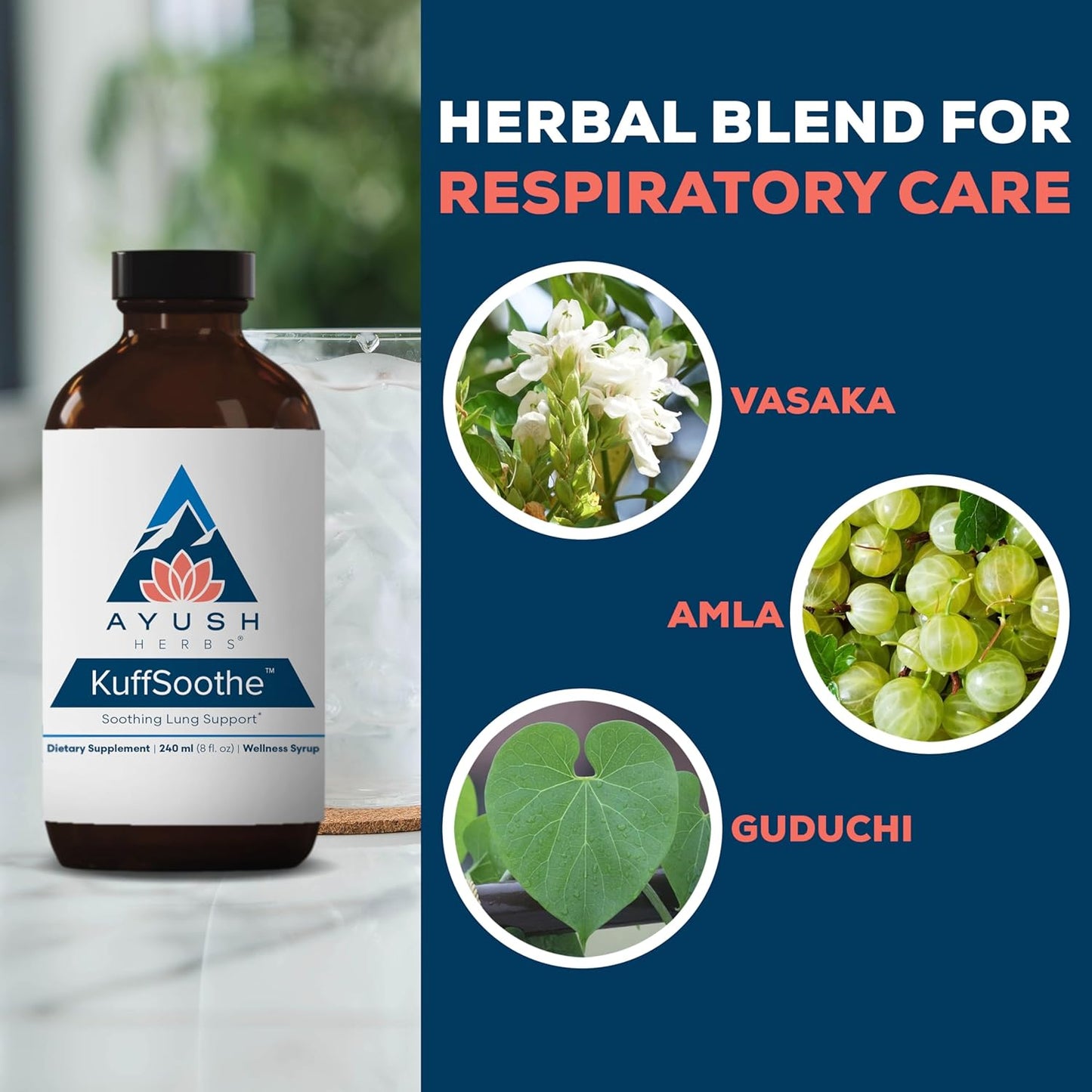 Ayush Herbs KuffSoothe - Bronchial Wellness Syrup, Bronchial Support Supplement, Natural Cough Syrup to Sooth Sore Throat, Sinus & Immune Health Formula with Ginger & Honey - 8 Fl Oz (1 Count) Nirvana Guru
