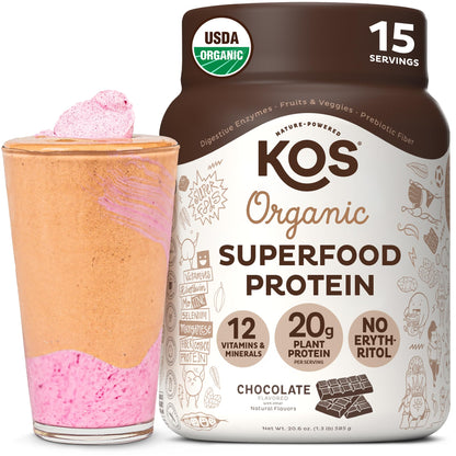 KOS Vegan Protein Powder Erythritol Free, Vanilla USDA Organic - Pea Protein Blend, Plant Based Superfood Rich in Vitamins & Minerals - Keto, Dairy Free - Meal Replacement for Women & Men, 28 Servings - Nirvana Guru