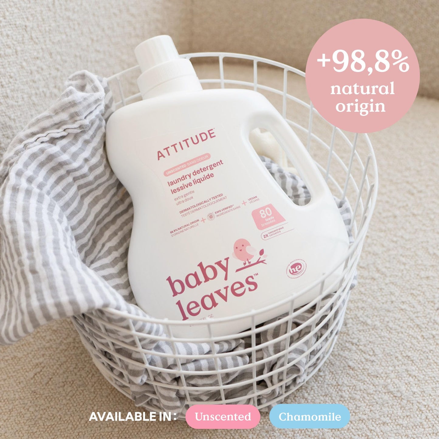 ATTITUDE Baby Laundry Detergent Liquid, EWG Verified, Safe for Baby Clothes, Infant and Newborn, Vegan and Naturally Derived Washing Soap, HE Compatible, Unscented, 80 Loads, 67.6 Fl Oz Nirvana Guru