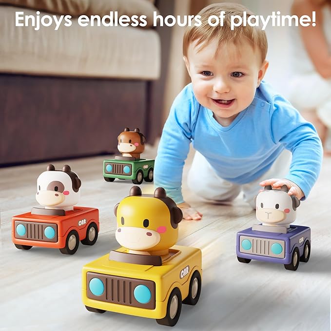 iPlay, iLearn Press to Go Car Toys for Toddlers 1-3, Baby Animal Racing Cars, Infant Play Vehicle Set, Baby Push Go Friction Car Toys for 6-9-12-18 Months, 1st Birthday Gifts for 1-2 Years Old Boys nirvanaguru