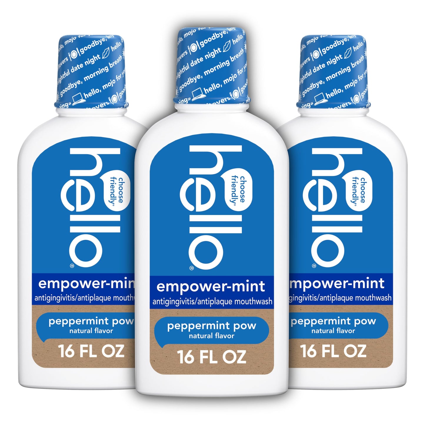 Hello Peace Out Plaque, Antigingivitis Alcohol Free Mouthwash, Natural Mint with Aloe Vera and Coconut Oil, Fluoride Free, Vegan, SLS Free and Gluten Free, 16 Ounce (Pack of 3) Nirvana Guru