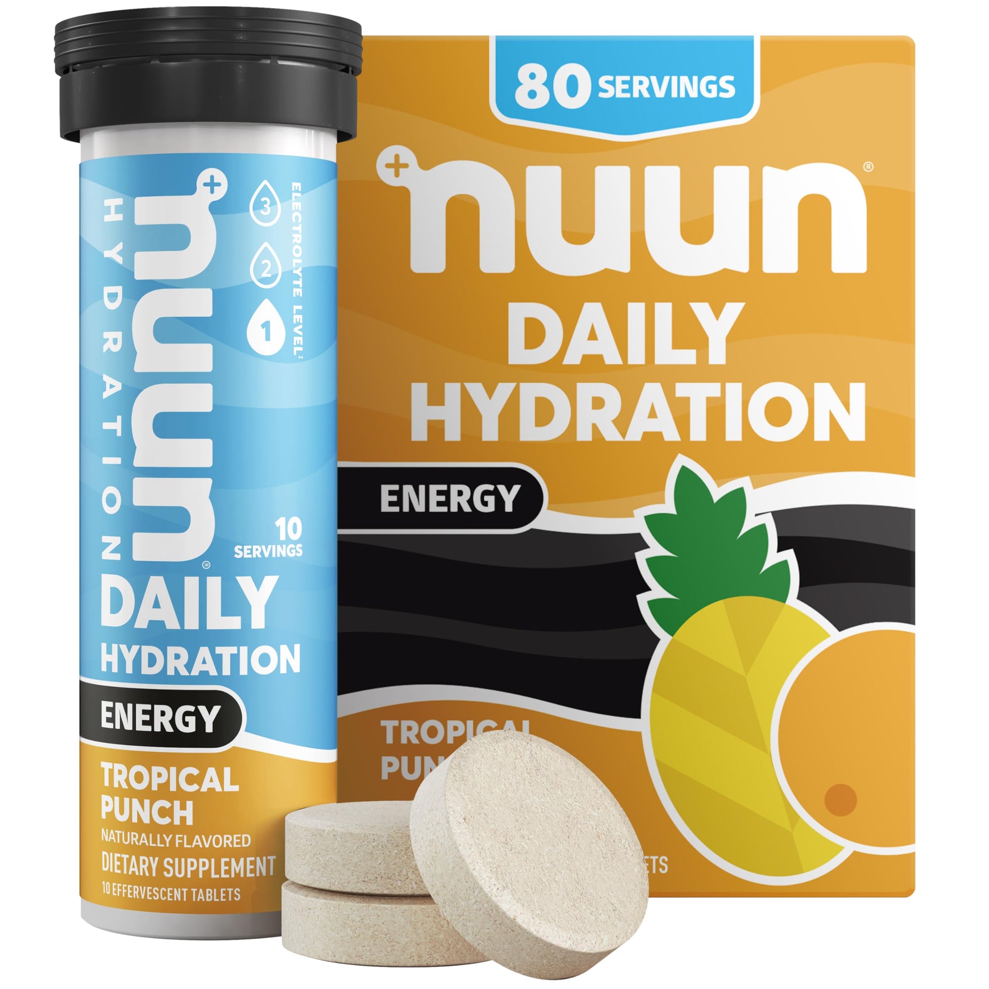 Nuun Energy Electrolyte Tablets with Ginseng, Caffeine from Green Tea Extract, Vitamin B12, B6, B5, Magnesium & 4 Other Electrolytes, Gluten Free & Vegan, Tropical Punch, 8 Pack (80 Servings Total) Nirvana Guru