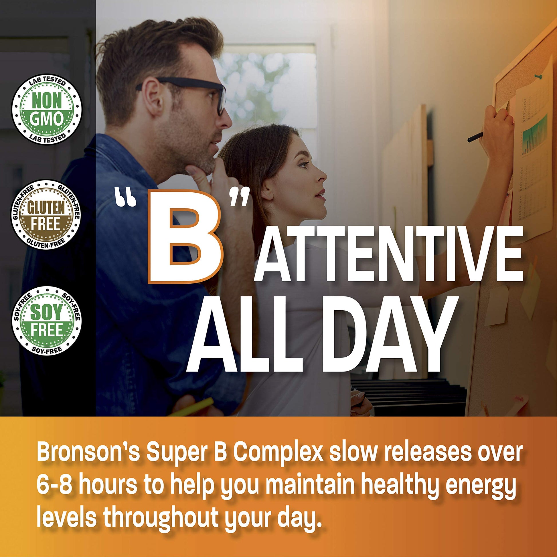 Bronson Super B Vitamin B Complex Sustained Slow Release (Vitamin B1, B2, B3, B6, B9 - Folic Acid, B12) Contains All B Vitamins 60 Tablets Nirvana Guru