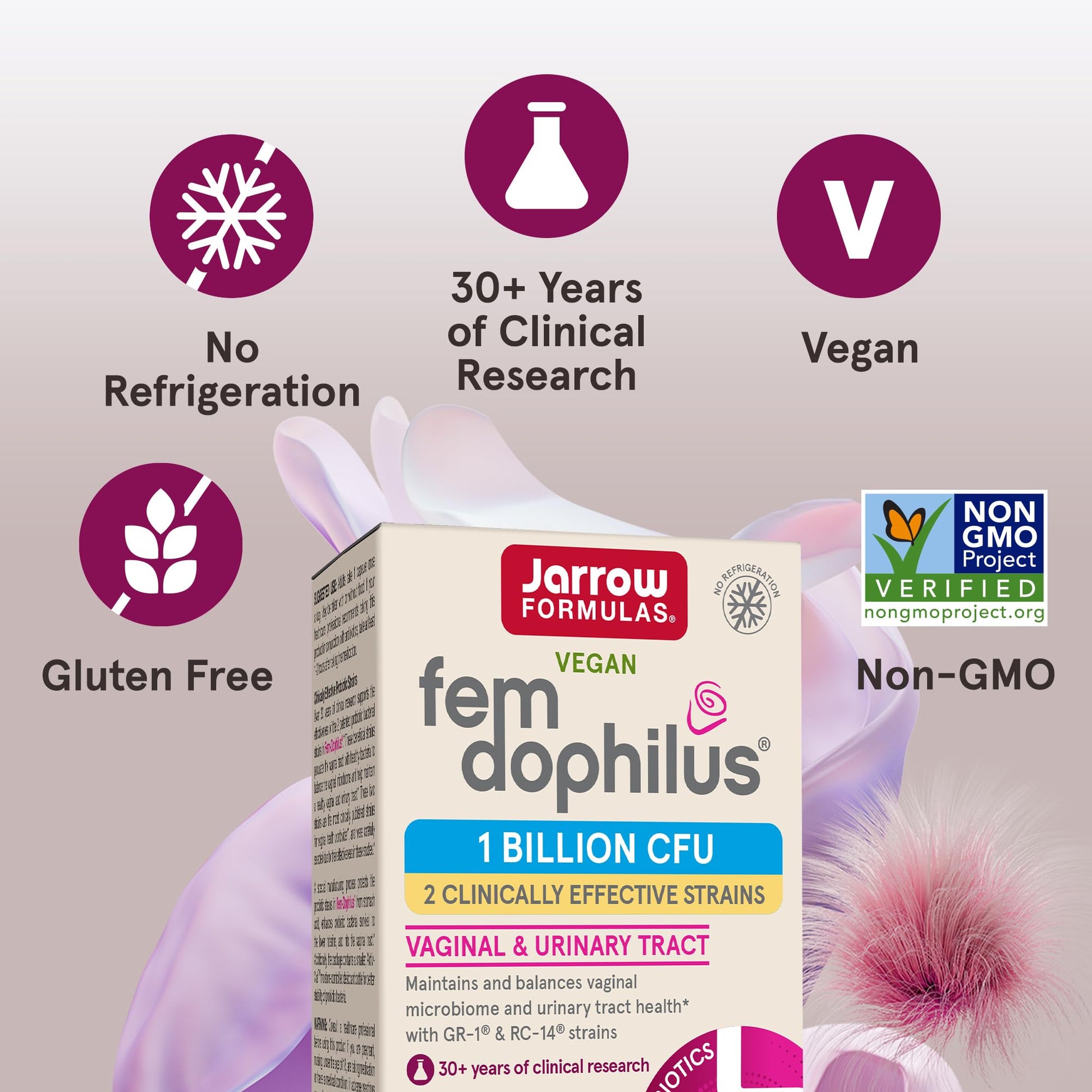 Jarrow Formulas Fem-Dophilus Probiotics 1 Billion CFU With 2 Clinically Effective Strains, Dietary Supplement for Vaginal Health and Urinary Tract Health, 60 Veggie Capsules, 60 Day Supply - Nirvana Guru