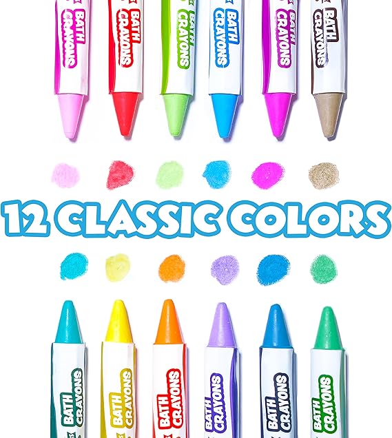 Tub Works® Smooth™ Bath Crayons Bath Toy, 12 Pack | Nontoxic, Washable Bath Crayons for Toddlers & Kids | Unique Formula Draws Smoothly & Vividly on Wet & Dry Tub Walls | Hexagon Grip Bathtub Crayons nirvanaguru