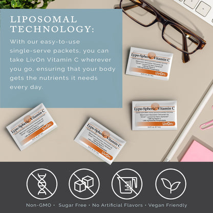 LivOn Laboratories Lypo–Spheric Liposomal Vitamin C 1000mg - No Sugar, Immune Support, Plant Based - Easy to Swallow, Absorbable, Individual Packets - Non–GMO, Gluten Free(0.2floz30 Packets) Nirvana Guru