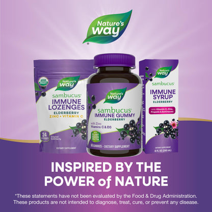 Nature's Way Sambucus Elderberry Immune Gummies for Kids, Immune Support Gummies*, with Black Elderberry Extract, Vitamin C and Zinc, 60 Gummies (Packaging May Vary) - Nirvana Guru