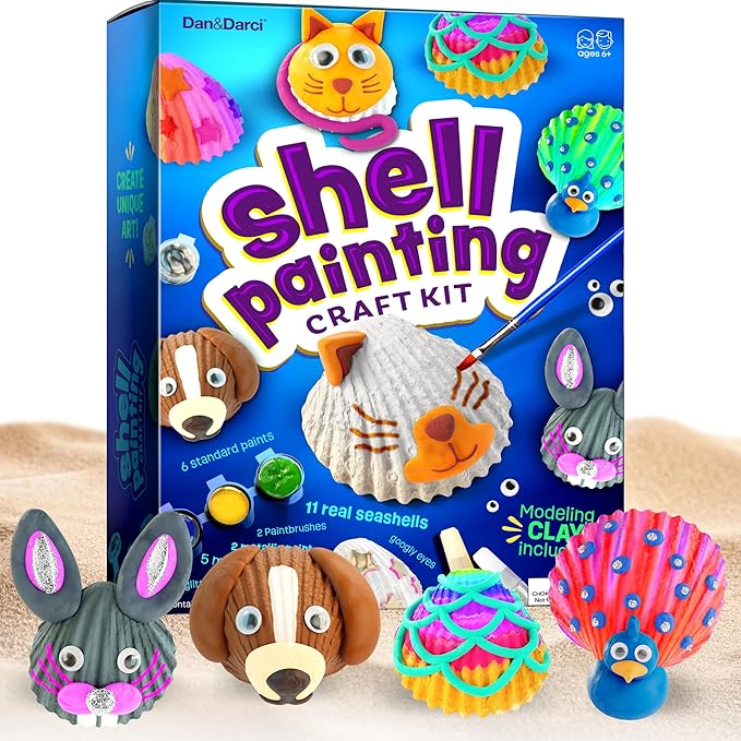 Dan&Darci Kids Sea Shell Painting Kit - Arts & Crafts Gifts for Boys and Girls - Craft Activities Kits - Creative Art Activity Gift Toys for Age 6, 7, 8, 9, 10, 11 & 12 Year Old 8-12 nirvanaguru
