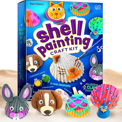 Dan&Darci Kids Sea Shell Painting Kit - Arts & Crafts Gifts for Boys and Girls - Craft Activities Kits - Creative Art Activity Gift Toys for Age 6, 7, 8, 9, 10, 11 & 12 Year Old 8-12 nirvanaguru