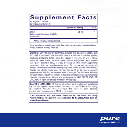 Pure Encapsulations DHEA 25 mg - Supplement for Immune Support, Hormone Balance, Metabolism Support, and Energy Levels* - with Micronized DHEA - 180 Capsules - Nirvana Guru