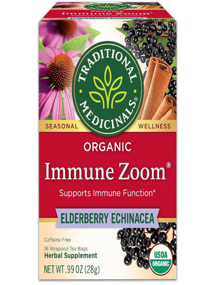 Traditional Medicinals Tea, Organic Immune Zoom Elderberry Echinacea, Supports Immune Function, 16 Tea Bags - Nirvana Guru
