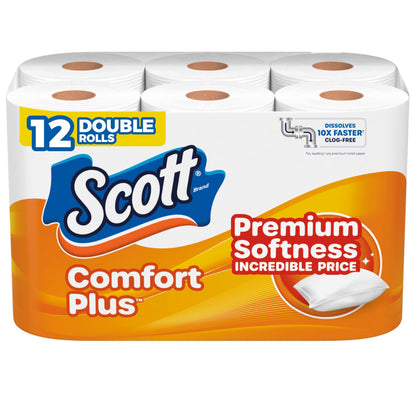 Scott ComfortPlus Toilet Paper, 12 Double Rolls, 231 Sheets per Roll, Septic-Safe, 1-Ply Toilet Tissue - Nirvana Guru