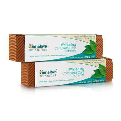 Himalaya Botanique Whitening Complete Care Toothpaste, Teeth Whitening, Fights Plaque, Fluoride Free, No Artificial Flavors, SLS Free, Cruelty Free, Foaming, Simply Mint Flavor, 5.29 Oz, 2 Pack - Nirvana Guru