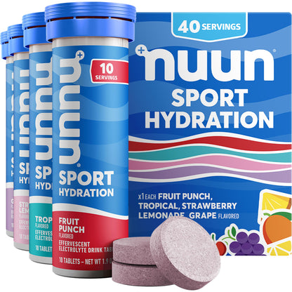 Nuun Sport Electrolyte Tablets with Magnesium, Calcium, Potassium, Chloride & Sodium, Gluten Free & Vegan, Strawberry Lemonade, 4 Pack (40 Servings Total)
