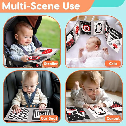 Black and White High Contrast Baby Books Flash Cards Tummy Time Mirror Toys Newborn Toys 0 6 Months Brain Development Infant Stimulating Sensory Toy 0-3 3-6 2 4 5 Months old Baby Boy Girl Shower Gifts nirvanaguru