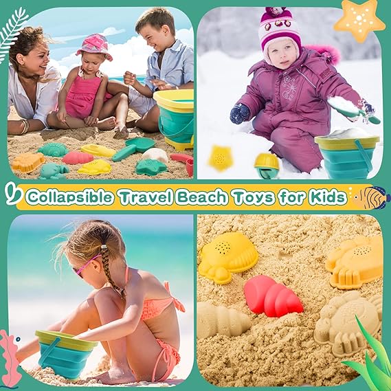 Beach Toys for Kids - Sand Toys Set Includes Collapsible Sand Bucket Shovel and Sand Rake Toy for Beach 12 PCS, Sandbox Toys Sandcastle Building Kit (A) nirvanaguru