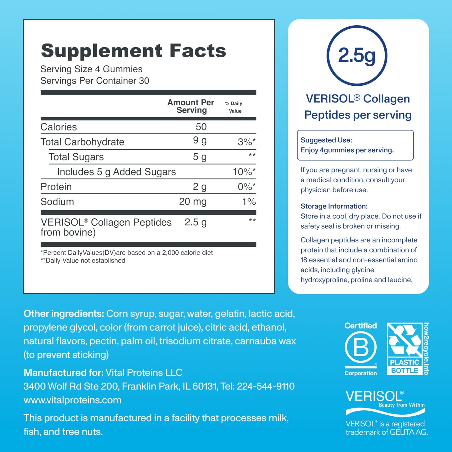 Vital Proteins Collagen Gummies, 2.5g of Clinically-Tested Collagen for Hair, Skin, Nails & Wrinkles, 120 ct, 30-Day Supply, Grape Flavor - Nirvana Guru