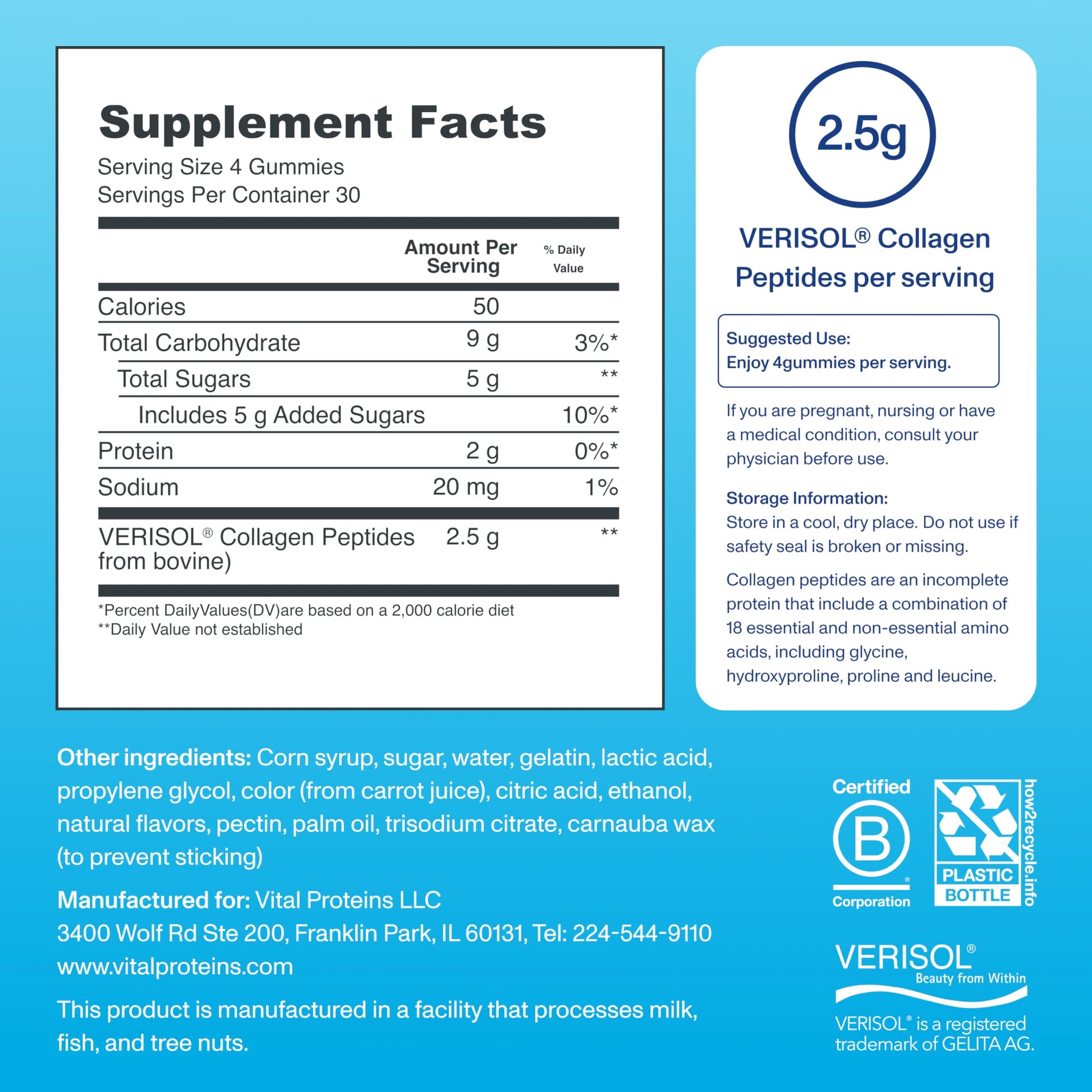 Vital Proteins Collagen Gummies, 2.5g of Clinically-Tested Collagen for Hair, Skin, Nails & Wrinkles, 120 ct, 30-Day Supply, Grape Flavor - Nirvana Guru
