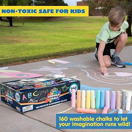 160 PCS Sidewalk Chalks Set Non-Toxic Washable Jumbo Chalk for Outdoor Art Play, Painting on Chalkboard, Blackboard and Playground Nirvana Guru